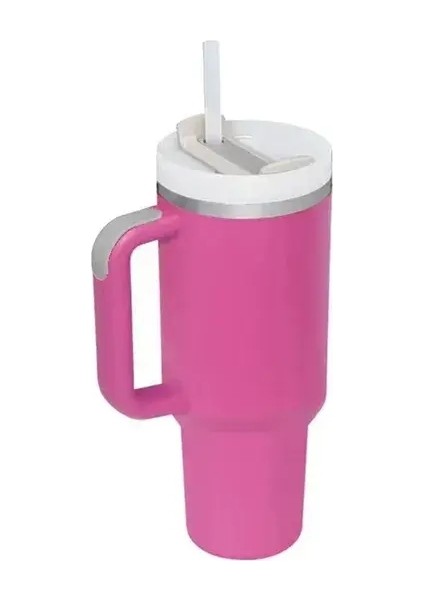40 Oz H2.0, 304 Paslanmaz Çelik Vakum Yalıtımlı Tumbler Kapak Samanlı Soğuk Sıcak Termal Kahve Araç Kupası Kapasite: 1200ML/RENK: Sıcak Pembe B (Yurt Dışından)