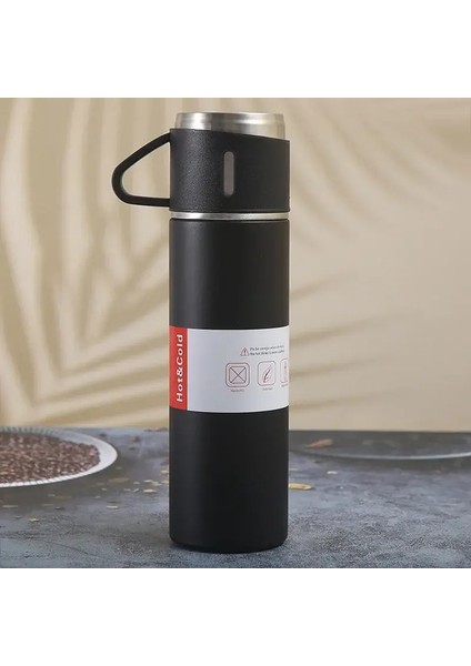 Bir Fincan Üç Kapak Termos Fincan Seti 304 Paslanmaz Çelik Saplı Kapak Hediye Kupası Erkek ve Kadın Taşınabilir Hediye Kutusu Setcapacity: 500ML/RENK: Siyah (Yurt Dışından)