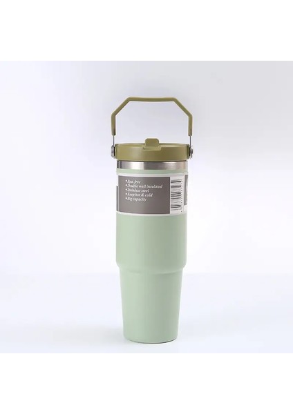 900ML Taşınabilir Araba Kupası Paslanmaz Çelik Termos Kupası Saman Seyahat Seyahat Spor Su Şişesi Sap Kahve Kahve Vakum Şişesi Kapasitesi: 900ML/RENK: Matcha Renk (Yurt Dışından)
