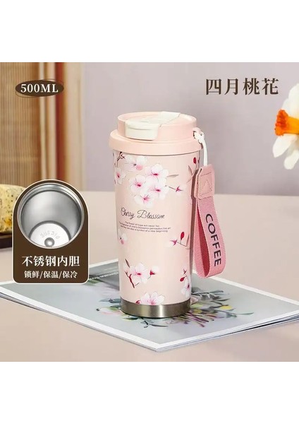 Yeni Su Şişesi Van Go-Gh Thermos Kahve Kupası 2025 Yeni Yüksek Görünümlü Çift Içme Fincanı Vadi Çiçek Hediye Su Kupası Kapasite: 500ML/RENK: Pembe (Yurt Dışından)