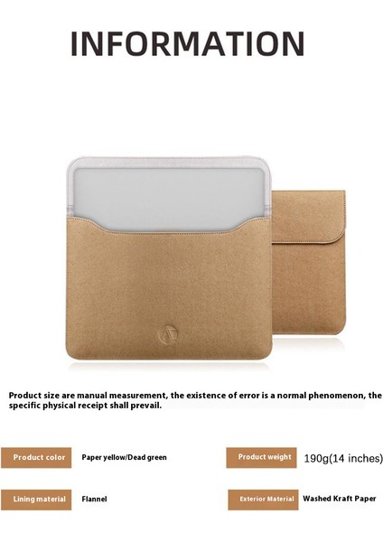 14 Inç Dizüstü Bilgisayar Taşıma Çantası Yıkanmış Kraft Kağıt Taşınabilir Kol Çantası Manyetik Kapatma - Sarı (Yurt Dışından) indirimleri