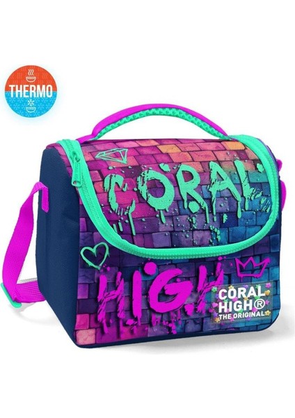 Pembe Lacivert Grafiti Yazılı Thermo Beslenme Çantası 11769