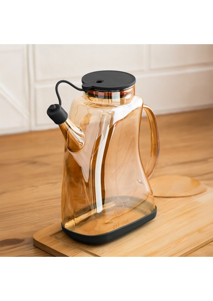 3855-1 Şeffaf Borosilikat Cam Zeytinyağ Şişesi - Yağlık ve Sirkelik Siyah 1lt