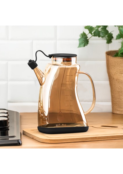 3855-1 Şeffaf Borosilikat Cam Zeytinyağ Şişesi - Yağlık ve Sirkelik Siyah 1lt fırsatları