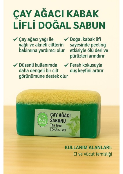 Doğal Çay Ağacı Kabak Lifli Sabun Cilt Bakım