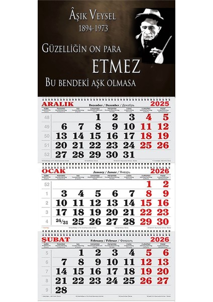 2026 Yılı Gemici Takvimi-Bendeki Aşk Olmasa-Aşık Veysel