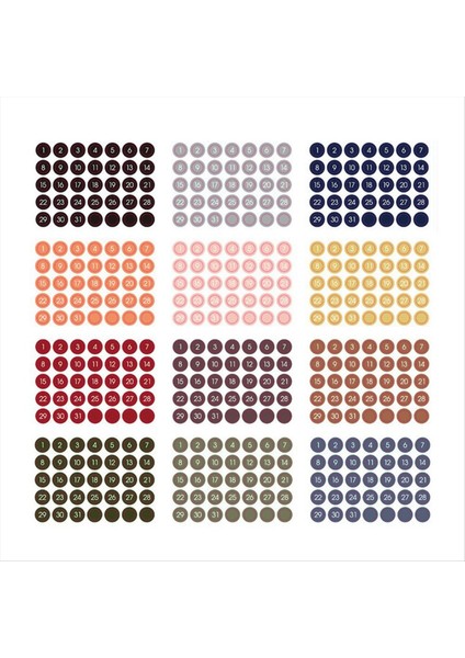 12 Adet Renkli Yuvarlak Sayı Tarih Etiketi A (Yurt Dışından)