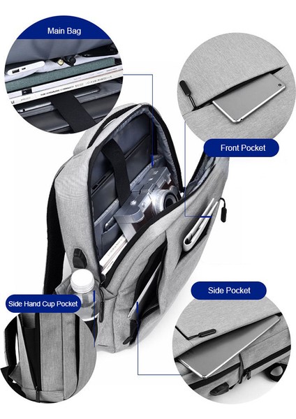USB Şarj Portlu 17 Inç Dizüstü Bilgisayar Sırt Çantası Oxford Kumaş Not Defteri Sırt Çantası - Siyah (Yurt Dışından) modelleri