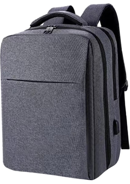 14-15,6 Inç Dizüstü Bilgisayar Sırt Çantası Oxford Kumaş Çift Katmanlı Dış Mekan Seyahat Çantası - Dış USB Portlu - Gri (Yurt Dışından)