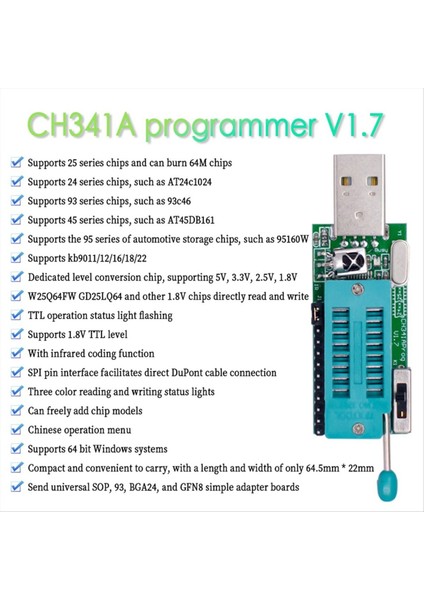 CH341A Programlayıcı V1.7 1.8V Seviye Kaydırma (Yurt Dışından) fırsatları