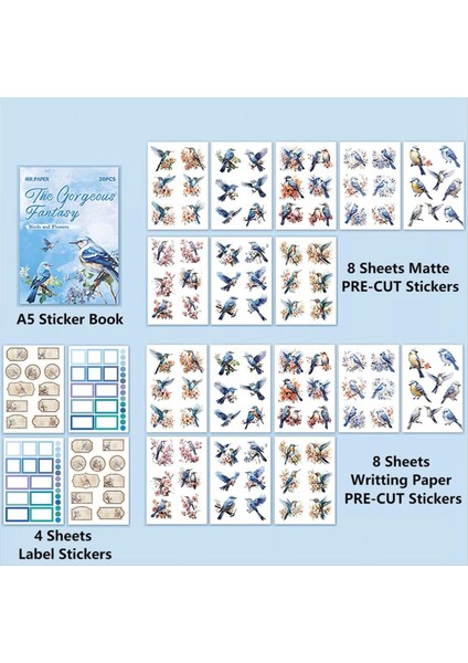 Günlük Tutmak Için Önceden Kesilmiş Çıkartma Defteri, 20 Yaprak, Kuşlar ve Çiçekler (Yurt Dışından) fırsatları