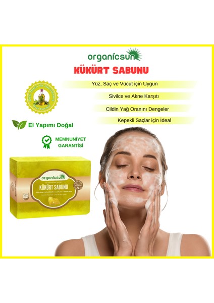 Doğal Kükürt Sabunu 140 gr x 3 Adet Tüm Cilt Tipleri Için Antioksidan ve Yenileyici Etkili modelleri