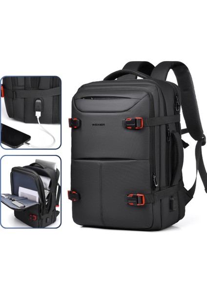 Weıxıer B735 Iş Dizüstü Bilgisayarı Sırt Çantası Genişletilebilir Kapasiteli Omuz Çantası Harici USB Bağlantı Noktası - Siyah (Yurt Dışından) fırsatları
