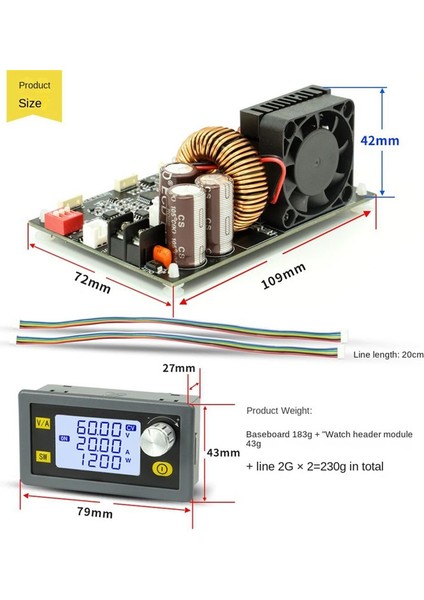Cnc Ayarlanabilir Dc Regüle Edilmiş Güç Voltajı 20A/1200W Adım Aşağı Modülü (Yurt Dışından) fiyatları