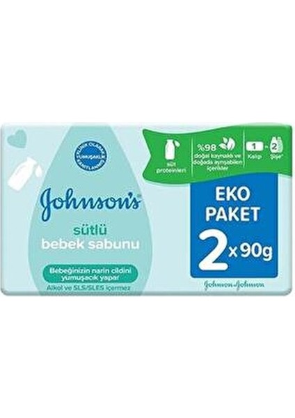 Johnson's Bebek Sabunu Sütlü Formül ile Hassas Ciltler için 90 gr 2 Adet Eko Paket fiyatları