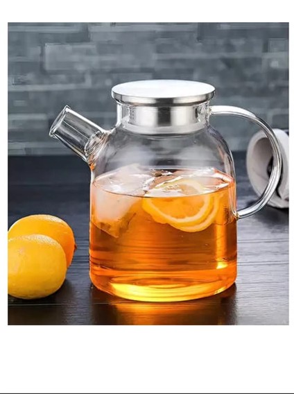 Çelik Kapaklı Borosilikat Uzun Cam Demlik 1800 ml ROYALEKS-CM-2003