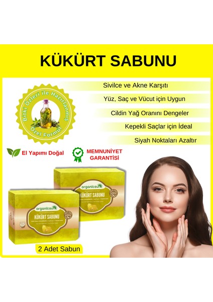 Doğal Kükürt Sabunu 140 gr x 2 Adet Tüm Cilt Tipleri Için Antioksidan ve Yenileyici Etkili