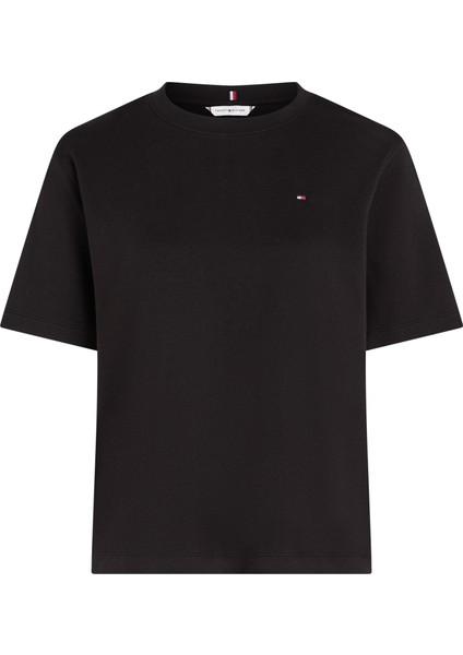 Modern Interlock Boxy Ss Tee Kadın Siyah T-Shirt - WW0WW47458