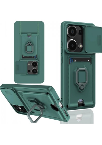 Xiaomi Redmi Note 13 Pro 4g Kılıf Zuma Kartvizitli Yüzüklü Silikon - Yeşil (K95)