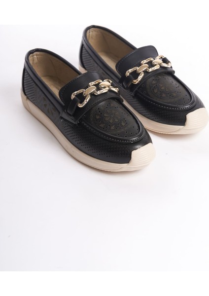 Layla Bağcıksız Ortopedik Rahat Taban Çiçek Desenli Kadın Babet Ayakkabı Ckt - Siyah modelleri