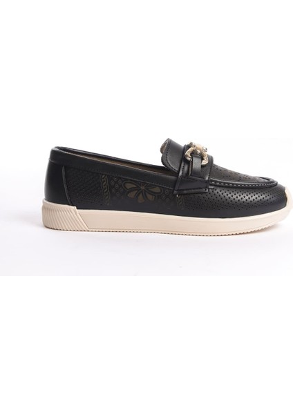 Layla Bağcıksız Ortopedik Rahat Taban Çiçek Desenli Kadın Babet Ayakkabı Ckt - Siyah indirimleri