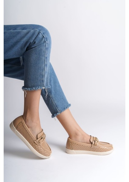 Lıly Bağcıksız Ortopedik Rahat Taban Kalp Desenli Kadın Babet Ayakkabı Ckt - Ten