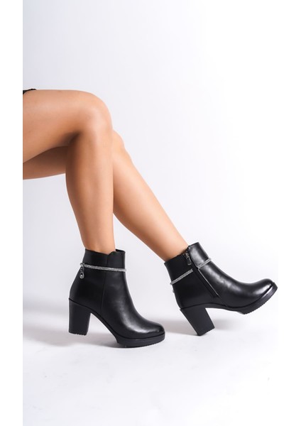 Arıa Fermuarlı Ortopedik Taban Taşlı Topuklu Kadın Bot Cst - Siyah fiyatları