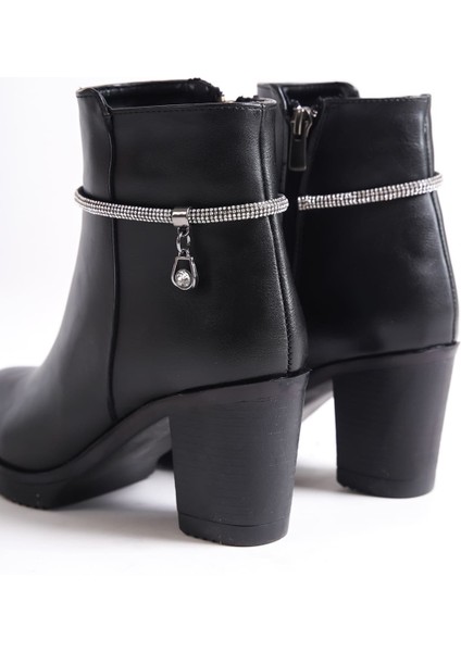 Arıa Fermuarlı Ortopedik Taban Taşlı Topuklu Kadın Bot Cst - Siyah fırsatları