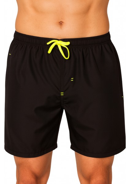 Erkek Astarlı Fermuarlı Çift Cepli Deniz Şortu Siyah Regular Fit fiyatları