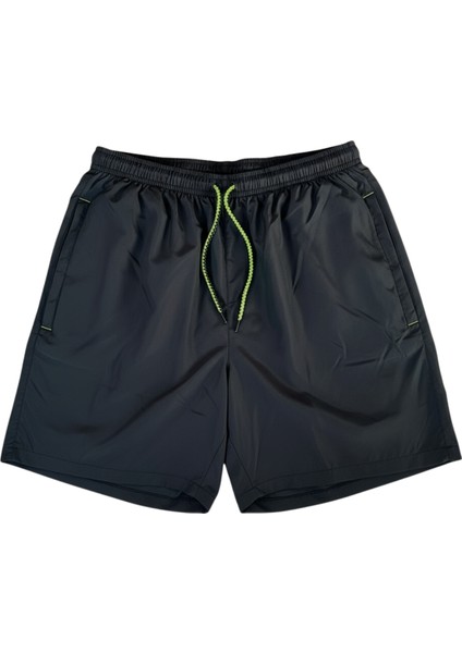 Erkek Astarlı Fermuarlı Çift Cepli Deniz Şortu Siyah Regular Fit indirimleri