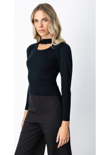 Kadın Balon Kol Pencere Detaylı Kazak 65303 Siyah fiyatları