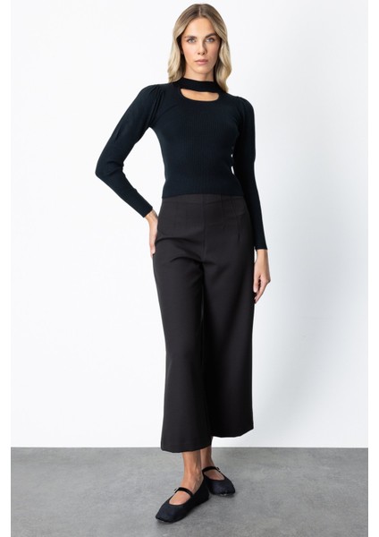 Kadın Balon Kol Pencere Detaylı Kazak 65303 Siyah modelleri