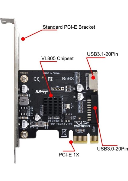 VL805 Anakart Adaptörü Tip E USB 2.0 - Pcı-E 1x Express Kartı (Yurt Dışından) modelleri