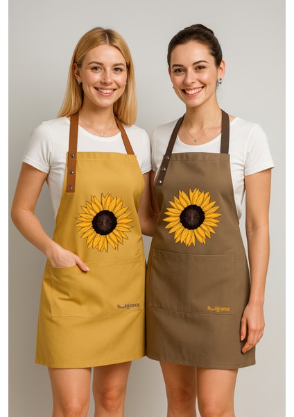 Mutfak Önlüğü Seti 2'li Leke Tutmaz Su Itici Kumaş Solmaz Baskı Ayçiçeği Önlük
