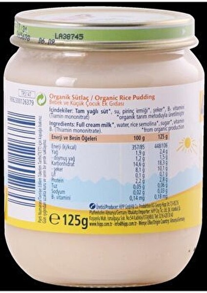 Organik Sütlaç 125 gr 0-6 Ay Bebekler İçin Gluten İçermeyen 6'lı Paket modelleri