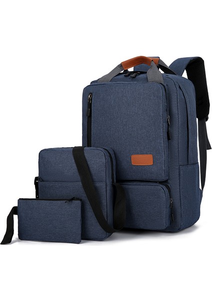 3 Parça Sırt Çantası Seti Kadın Erkek 14,5 Inç Dizüstü Bilgisayar Sırt Çantası Omuz Çantası Seyahat Okul Iş Için Küçük Cep - Mavi (Yurt Dışından)