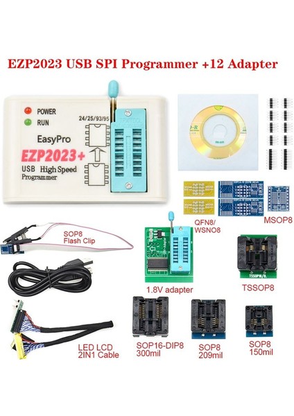 EZP2023+ Yüksek Hızlı Spı Flash Programlayıcı Tam Set + 12 Adaptör (Yurt Dışından) modelleri