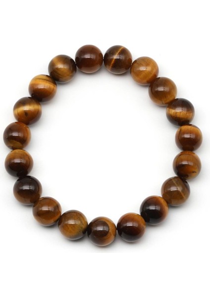 Kaplan Gözü Iyi Kalite Doğal Taş Bileklik 10 mm Yuvarlak Kesim