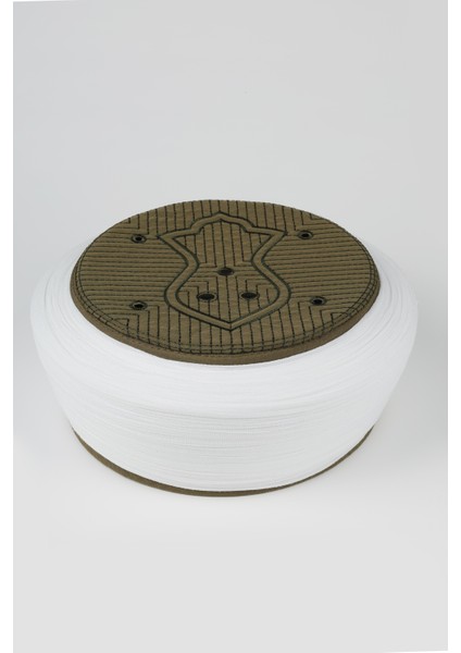 Namaz Sarığı - Beyaz Kumaş - Yeşil Takke - Düz Sarım - Nâli Şerif - 7 Metre