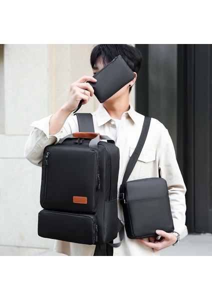 3 Parça Sırt Çantası Seti Kadın Erkek 14,5 Inç Dizüstü Bilgisayar Sırt Çantası Omuz Çantası Seyahat Okul Iş Için Küçük Cep - Siyah (Yurt Dışından) modelleri