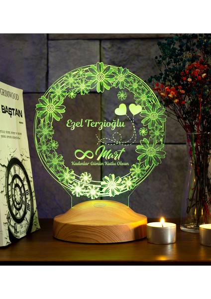 8 Mart Kadınlar Günü Hediyesi - Papatya Desenli İsimli ED Lamba, Öğretmene, Arkadaşa, Sevgiliye Kadınlar Günü Hediyesi modelleri