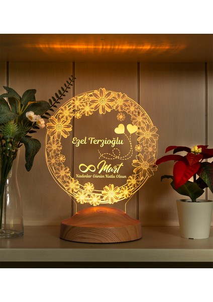 8 Mart Kadınlar Günü Hediyesi - Papatya Desenli İsimli ED Lamba, Öğretmene, Arkadaşa, Sevgiliye Kadınlar Günü Hediyesi fırsatları