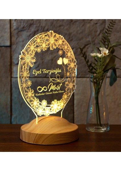 8 Mart Kadınlar Günü Hediyesi - Papatya Desenli İsimli ED Lamba, Öğretmene, Arkadaşa, Sevgiliye Kadınlar Günü Hediyesi