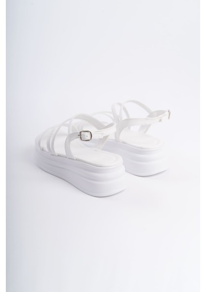 Natalıe Ince Tokalı Şerit Detaylı Ortopedik Taban Kadın Sandalet Cbt - Beyaz fırsatları