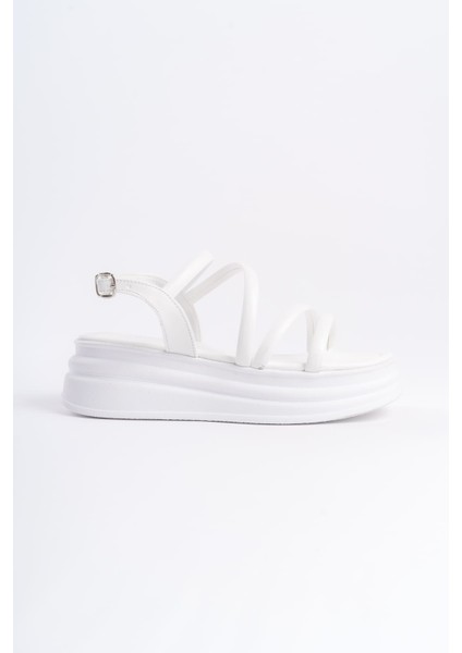 Natalıe Ince Tokalı Şerit Detaylı Ortopedik Taban Kadın Sandalet Cbt - Beyaz indirimleri
