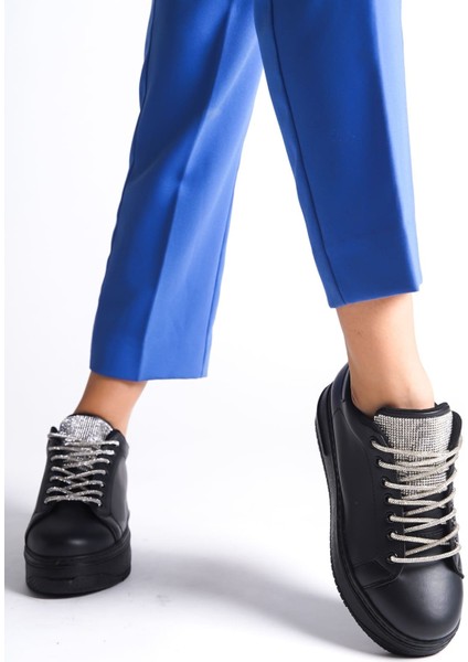 Della Bağcıklı Ortopedik Taban Taşlı Kadın Sneaker Spor Ayakkabı Cst - Siyah fiyatları