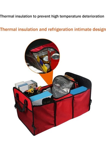 Araba Bagajı Çok Işlevli Katlanır File Yalıtımlı Saklama Kutusu Kırmızı (Yurt Dışından) fırsatları