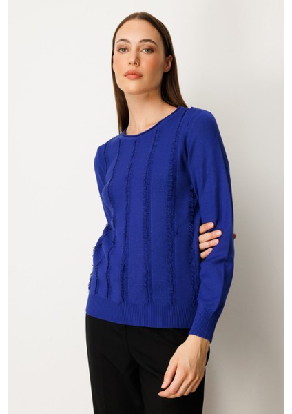 Kadın Sıfır Yaka Püskül Detaylı Triko Kazak 65306 Saks fiyatları