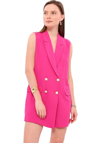 Kadın Kruvaze Kapama Kolsuz Blazer Şort Tulum