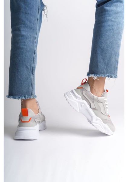 Tokyo Bağcıklı Ortopedik Taban Triko Detaylı Kadın Spor Ayakkabı Tbt - Gri/turuncu fiyatları